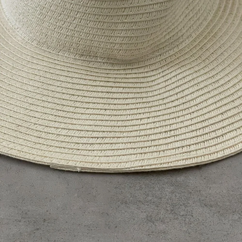 Vineyard Vines White Wide 4" Brim Fedora Sunhat Paper Straw OS Elastic Band - Picture 4 of 7